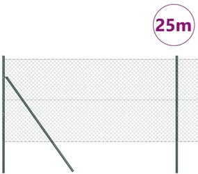 vidaXL Φράχτης από αλυσίδα με στήλες Πράσινο 1 x 25 m Ατσάλι
