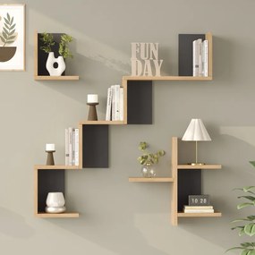 Ραφιέρα τοίχου Verso pakoworld oak με ανθρακί 99,4x14,5x103εκ