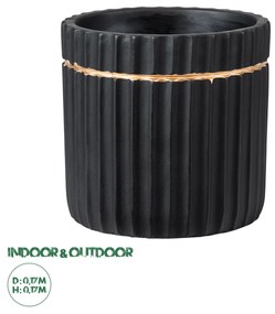 GloboStar® Artificial Garden KOS 20457 Πήλινο Κεραμικό Κασπώ Γλάστρα - Flower Pot Μαύρο με Χρυσό Φ17cm x Υ17cm