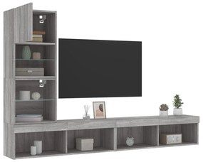 vidaXL Έπιπλα Τοίχου Τηλεόρασης 4 τεμ. LED Γκρι Sonoma από Επεξ. Ξύλο
