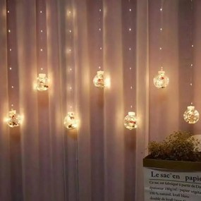 Χριστουγεννιάτικα Φωτάκια Κουρτίνα 10led Άγιος Βασίλης Διάφανες Μπάλες Θερμό Χρώμα 3M - Christmas curtain light
