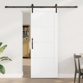 vidaXL Συρόμενη Πόρτα με Σετ Εξαρτημάτων Λευκή 78x202 εκ. Στερεό Ξύλο Πεύκου
