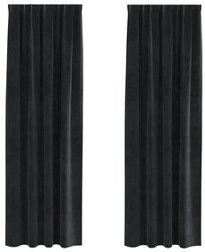 vidaXL Κουρτίνες με κουρτίνες 2 pcs Μαύρο 140 x 225 cm Βελούδο