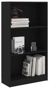 Βιβλιοθήκη με 3 Ράφια Μαύρη 60x24x109 εκ. Επεξεργασμένο Ξύλο - Μαύρο
