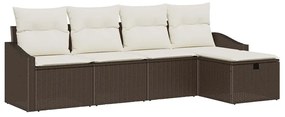 vidaXL Σετ Καναπέ Κήπου με μαξιλάρι 5 pcs Καφέ Πολυ ράταν