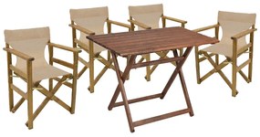 Intrahome Tραπεζαρία ANDESELLA σετ 5τμχ μασίφ ξύλο οξιάς καρυδί πανί-μπεζ-εκρού 100x60x71εκ | SKU: INTRAPA-348111179