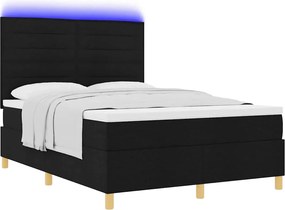 vidaXL LED Κρεβάτι με βάθρο με στρώμα Μαύρο 140 x 190 cm ύφασμα