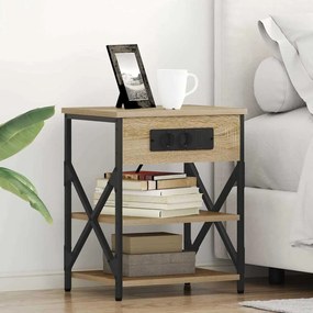vidaXL Κομοδίνο με Σταθμό Φόρτισης με ράφι 2 pcs Sonoma Δρυς