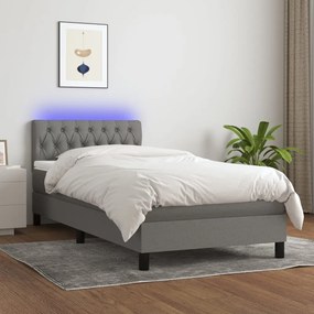 vidaXL Κρεβάτι Boxspring με Στρώμα & LED Σκ.Γκρι 90x190 εκ. Υφασμάτινο