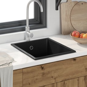 vidaXL Νιπτήρας Κουζίνας  με Οπή Υπερχείλισης σε Μαύρη Γρανίτη