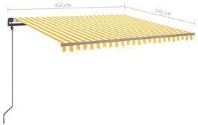 Τέντα Συρόμενη Αυτόματη με Στύλους Κίτρινο / Λευκό 4,5 x 3,5 μ. - Κίτρινο