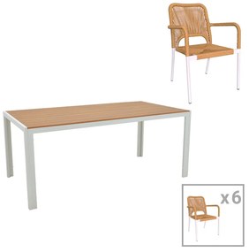 Intrahome Τραπεζαρία Nares-Norture B σετ 7τεμ Intrahome λευκό αλουμίνιο και plywood σε φυσική απόχρωση 180x90x72.5εκ | SKU: INTRAPA-311111042