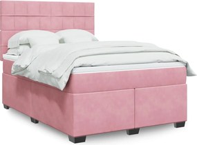 vidaXL Κρεβάτι Boxspring με Στρώμα Ροζ 160x200 εκ. Βελούδινο