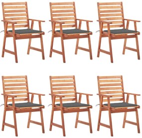 Καρέκλες Τραπεζαρίας Εξ. Χώρου 6 τεμ. Ξύλο Ακακίας με Μαξιλάρια - Ανθρακί