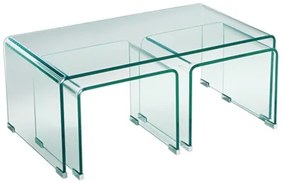 Τραπεζάκι Σαλονιού GLASSER Bent Glass - Γυαλί Clear 90x50x38/40x36x32cm