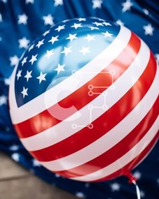 Intra Συλλεκτικό Ξύλινο Παζλ Plywood  4mm - Patriotic American Flag Balloon για τις 4 Ιουλίου Σε Ξύλινο Κουτί - Διαστάσεις: 10x10 cm – 25 κομμάτια