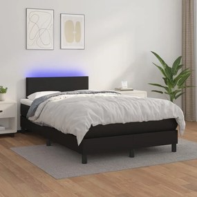 vidaXL Κρεβάτι Boxspring με Στρώμα & LED Μαύρο 120x200 εκ. Συνθ. Δέρμα