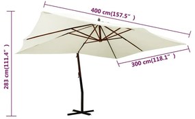 Ομπρέλα Κρεμαστή Λευκό της Άμμου 400 x 300 εκ. με Ξύλινο Ιστό - Λευκό