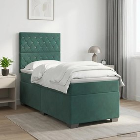 vidaXL Κρεβάτι box spring με στρώμα Σκούρο Πράσινο 80 x 200 cm Βελούδο