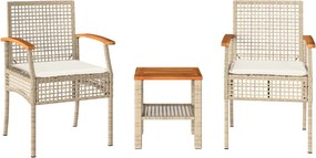 vidaXL Σετ Επίπλων Bistro 3 τεμ. Μπεζ Συνθ. Ρατάν/Ακακία με Μαξιλάρια