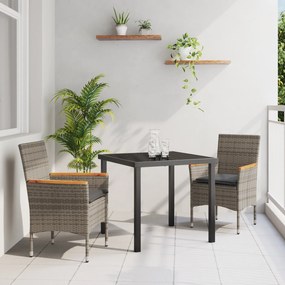 vidaXL Σετ Εξωτερικής Τραπεζαρίας 3 Τεμαχίων με Μαξιλάρια Γκρι Πολυ Ρατάν
