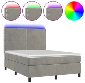 vidaXL Κρεβάτι Boxspring με Στρώμα&amp;LED Αν. Γκρι 140x190 εκ. Βελούδινο