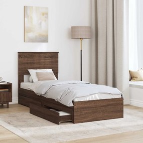 vidaXL Κρεβάτι Αποθήκης Καφέ δρυς 75 x 190 cm Επεξεργασμένο Ξύλο
