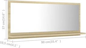 vidaXL Καθρέφτης Μπάνιου Sonoma Δρυς 90 x 10,5 x 37 εκ. Μοριοσανίδα
