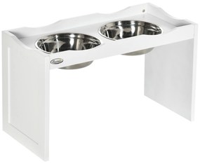 PawHut Σταθμός Τροφοδοσίας, Βάση Μπολ, 2 Μπολ Τροφοδοσίας 2 λίτρων το καθένα, Ανοξείδωτο Ατσάλι, για Μεγάλους Σκύλους, Λευκό, 63 x 30 x 24cm