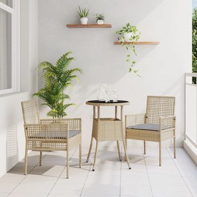 vidaXL Σετ Γευμάτων Κήπου Σετ 3 Μπεζ Ρατάν, Γυαλί Ανθεκτικό