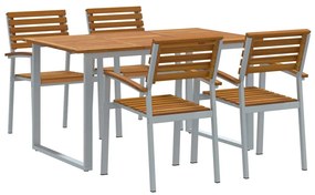 vidaXL Σέτ φαγητού για κήπο 5 pcs Γκρι και καφέ Μασίφ ξύλο ακακίας