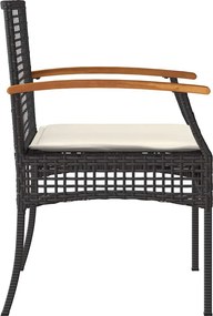 vidaXL Σετ Επίπλων Bistro 3 τεμ. Μαύρο Συνθ. Ρατάν/Ακακία + Μαξιλάρια