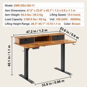 VEVOR Height Adjustable Desk, 47.2&quot; x 23.6&quot; Electric Dual Monitor Riser Workstation, Whole Piece Desk Board Sit to Stand, 3-Key Modes Sturdy Dual Metal Frame,180LBS Capacity for Computer Home &amp; Office