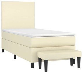 vidaXL Κρεβάτι Boxspring με Στρώμα Κρεμ 90x200 εκ. από Συνθετικό Δέρμα