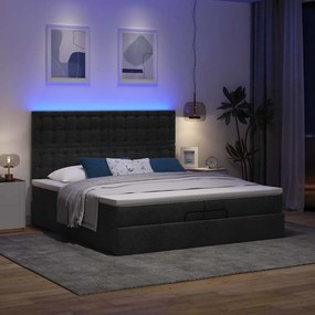 vidaXL Οθωμανικό κρεβάτι με στρώματα &amp; LEDs Μαύρο 200x200cm ύφασμα