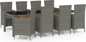 vidaXL Σετ Τραπεζαρίας Εξ. Χώρου 9 τεμ. Γκρι Συνθ. Ρατάν με Μαξιλάρια