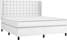vidaXL Κρεβάτι Boxspring με Στρώμα Λευκό 160x200εκ.από Συνθετικό Δέρμα