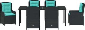vidaXL Σέτ φαγητού για κήπο 7 pcs Μαύρο Πολυ ράταν