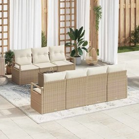 vidaXL σετ καναπέ κήπου 8 τεμαχίων με μπεζ μαξιλάρια από πολυ-ράταν