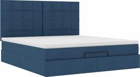 vidaXL Οθωμανικό κρεβάτι με στρώμα &amp; LEDs Μπλε 160x200cm ύφασμα