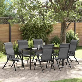 vidaXL Σέτ φαγητού για κήπο Ρυθμιζόμενο ύψος 7 pcs Γκρι Πολυ ράταν