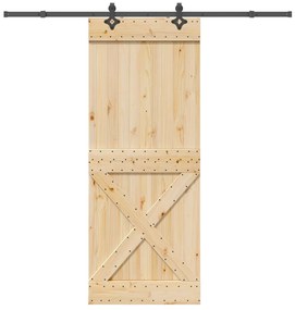 vidaXL Συρόμενη Μεσόπορτα με Μηχανισμό 90 x 210 εκ. Μασίφ Ξύλο Πεύκου
