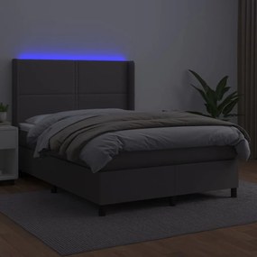 vidaXL Κρεβάτι Boxspring με Στρώμα & LED Γκρι 140x190 εκ. Συνθ. Δέρμα