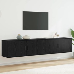 vidaXL Σετ Βαθμιδωτών Ντουλαπιών Τηλεόρασης Επιτοίχιο 2 pcs Μαύρη Οξυά