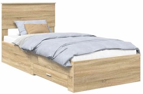 vidaXL Σκελετός Κρεβατιού Σονομά Δρύινο και Ασημί 75 x 190 cm