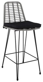 SALSA Σκαμπό BAR-Pro με Πλάτη, Μέταλλο Βαφή Μαύρο - Wicker Γκρι, με Μαξιλάρι Μαύρο  45x55x75/113cm [-Γκρι-, -Μαύρο-] [-Wicker-, -Μέταλλο-] Ε252,21
