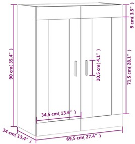 Ντουλάπι Τοίχου Καπνιστή Δρυς 69,5 x 34 x 90 εκ. Επεξεργ. Ξύλο - Καφέ