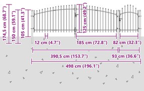 vidaXL Πύλη Κήπου  με Ακίδες Γκρίζα 125x500 εκ Χάλυβας