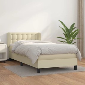 vidaXL Κρεβάτι Boxspring με Στρώμα Κρεμ 90x190 εκ. από Συνθετικό Δέρμα