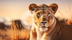 Σετ των 2 Intra Συλλεκτικό Ξύλινο Παζλ Plywood 4mm - Λιοντάρι σε ένα χορταριασμένο χωράφι Σε Ξύλινο Κουτί - Διαστάσεις: 10x10 cm – 25 κομμάτια